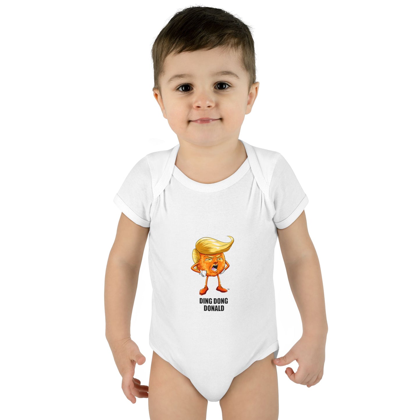 Funny Baby Bodysuit with 'Ding Dong Donald' Design, Infant Gift, Cartoon Humor, Baby Shower, Birthday Outfit, Playful Parenting